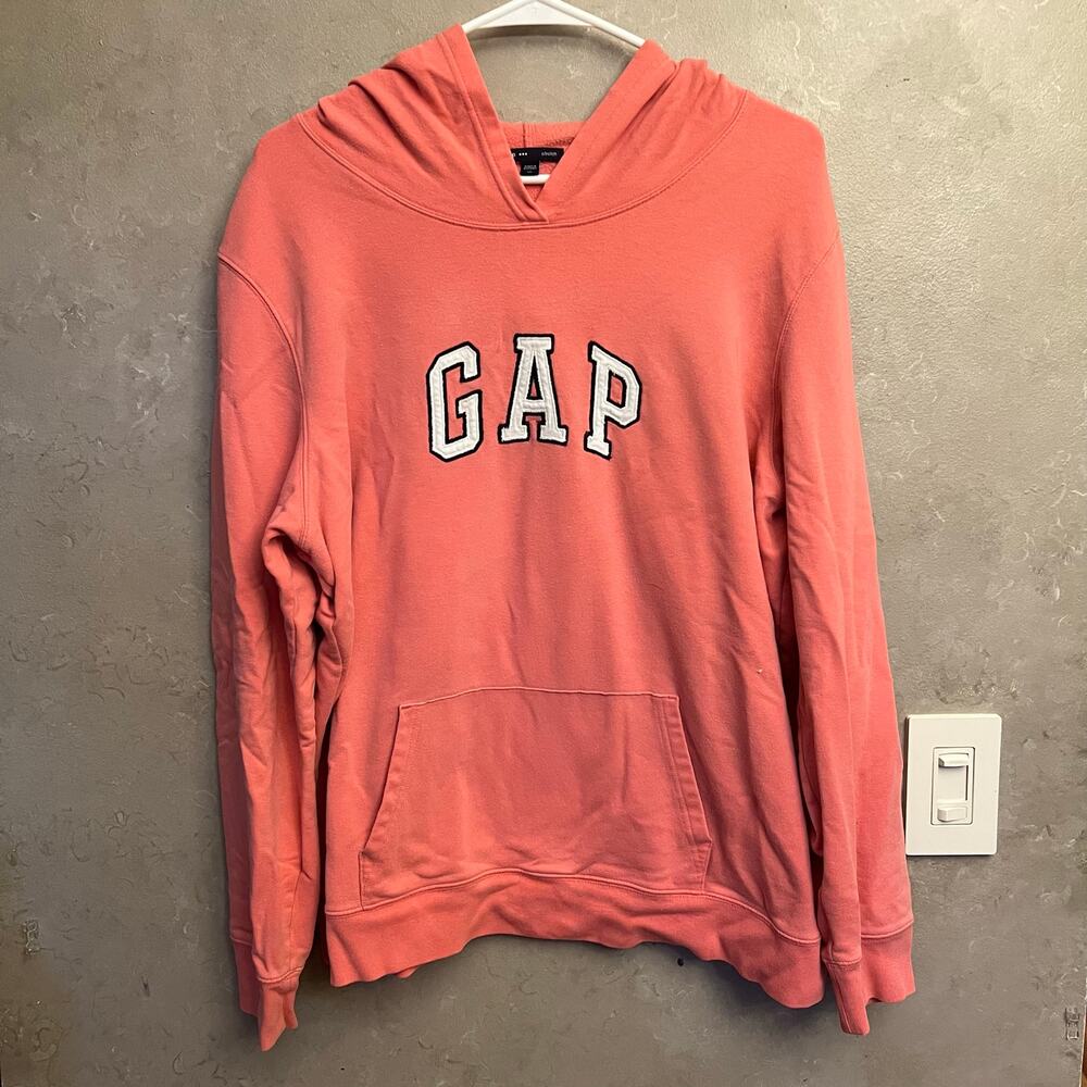 Vintage GAP Stretch Hoodie XL Coral Pink Logo Sweatshirt Retro Athleisure - Picture 11 of 12